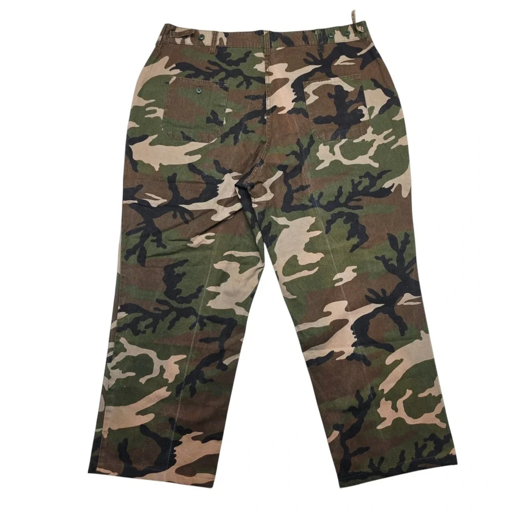 Mens Vintage Woodland Camo Utility Pants Straight Leg Cargo Trousers 39x28
